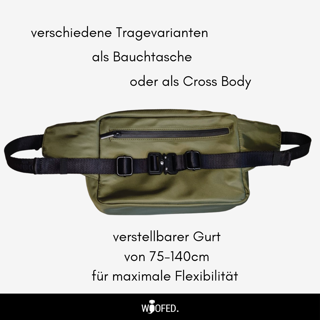 Multifunktionale Gassitasche - 2 in 1 Bauchtasche & Schultertasche für Hundehalter:innen Oliv