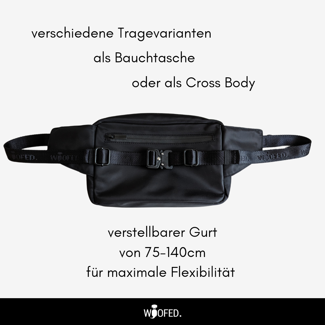 Multifunktionale Gassitasche - 2 in 1 Bauchtasche & Schultertasche für Hundehalter:innen Schwarz