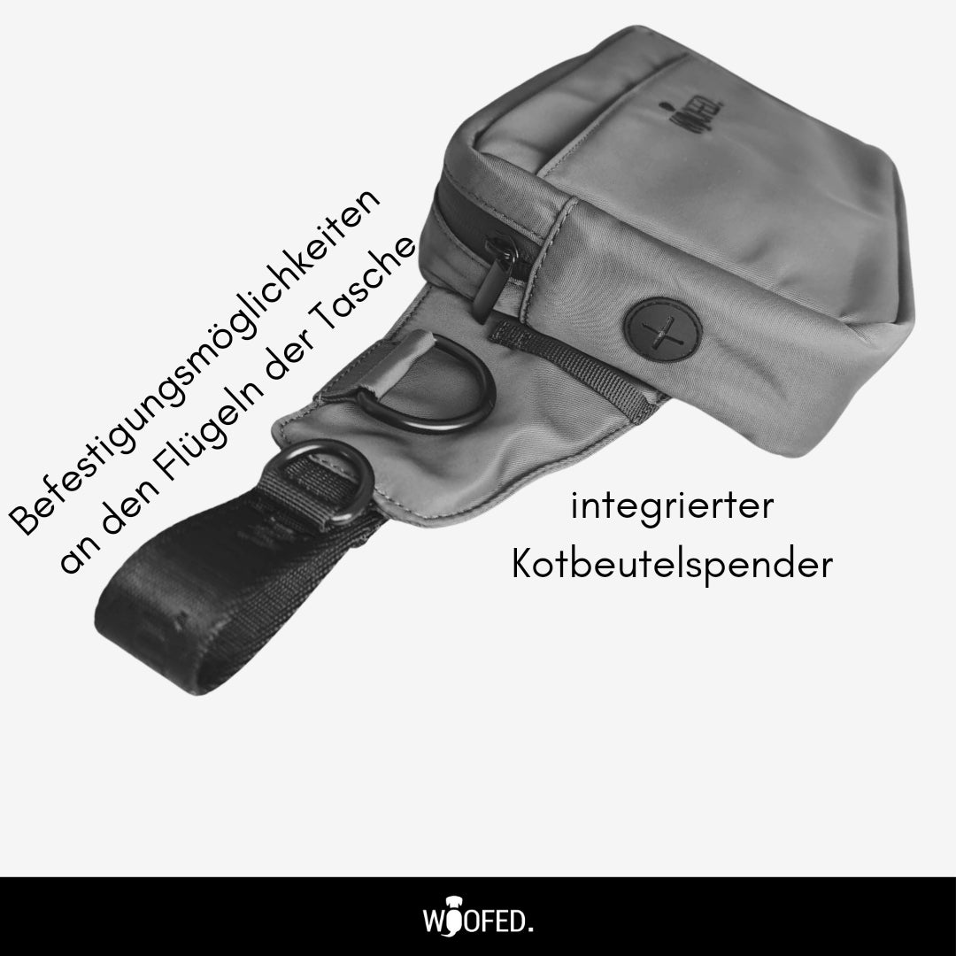 Multifunktionale Gassitasche - 2 in 1 Bauchtasche & Schultertasche für Hundehalter:innen Silber-Grau