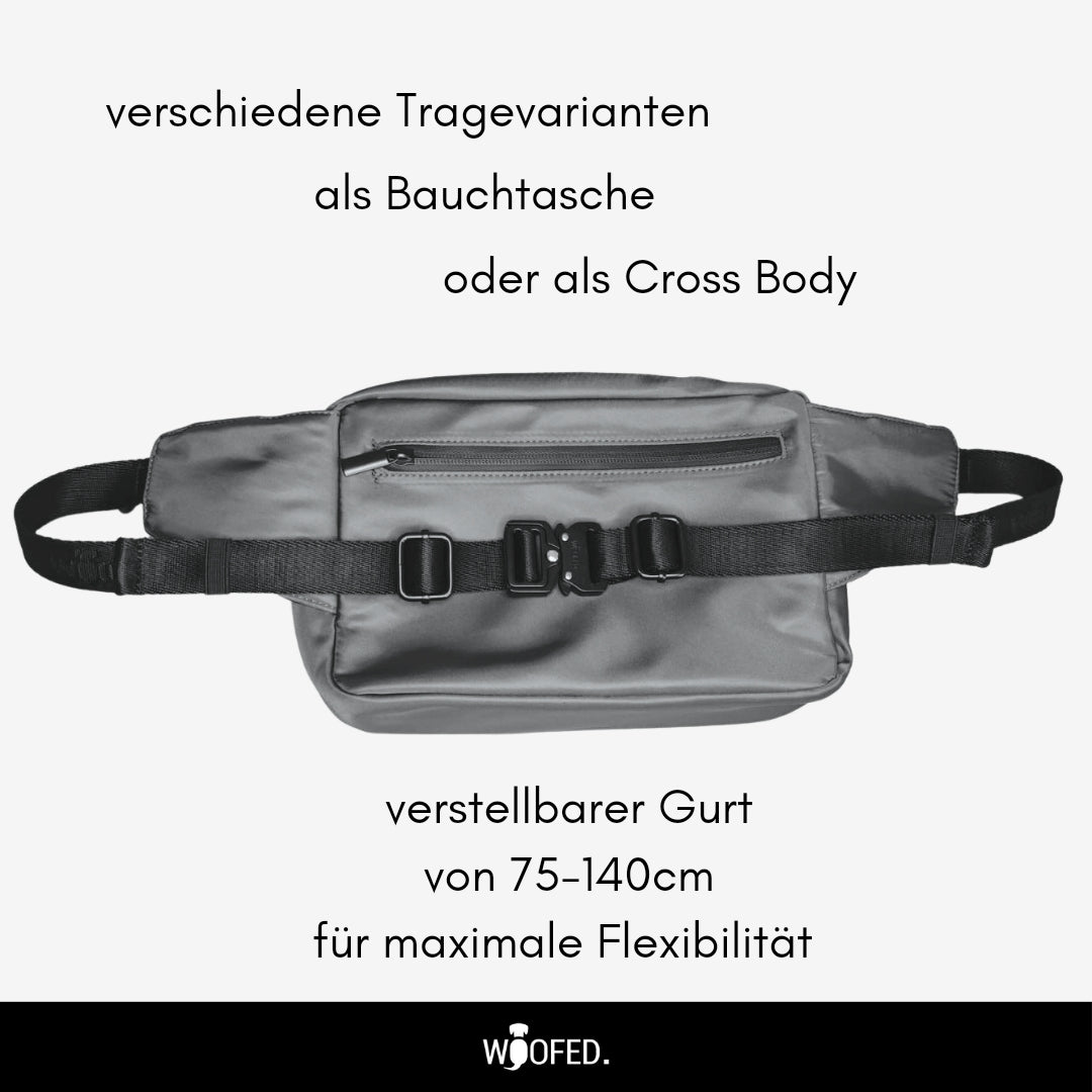 Multifunktionale Gassitasche - 2 in 1 Bauchtasche & Schultertasche für Hundehalter:innen Silber-Grau