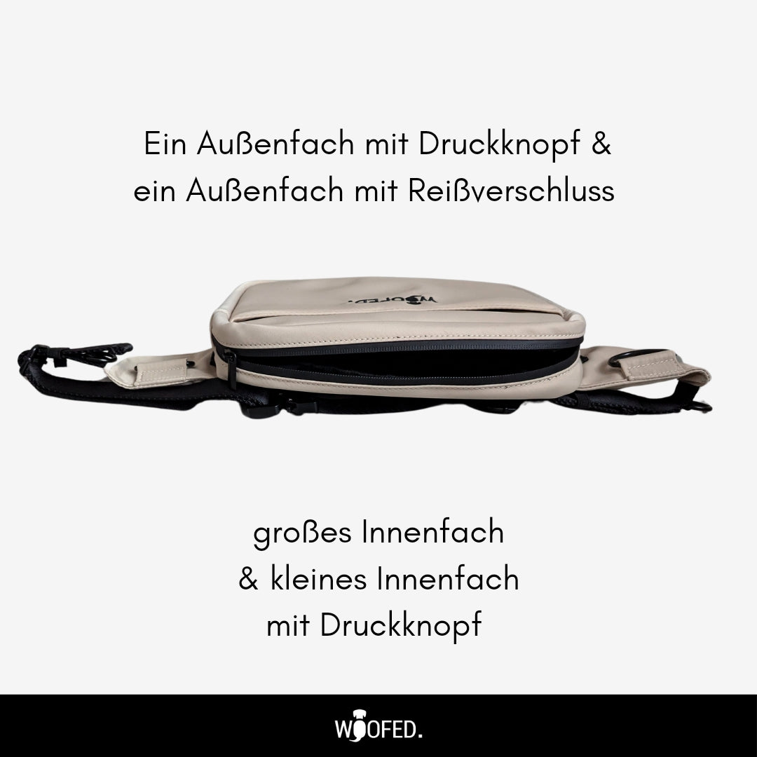 Multifunktionale Gassitasche - 2 in 1 Bauchtasche & Schultertasche für Hundehalter:innen Beige