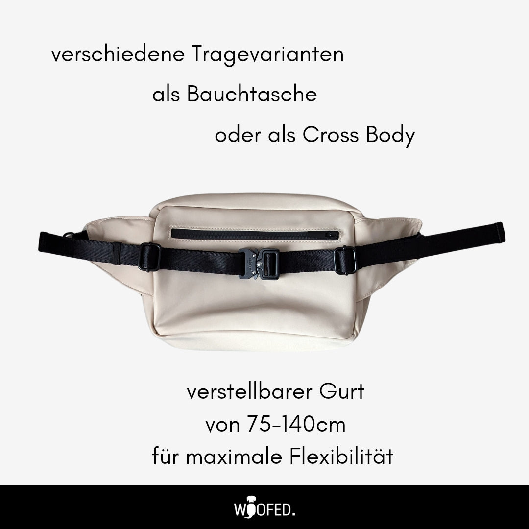 Multifunktionale Gassitasche - 2 in 1 Bauchtasche & Schultertasche für Hundehalter:innen Beige