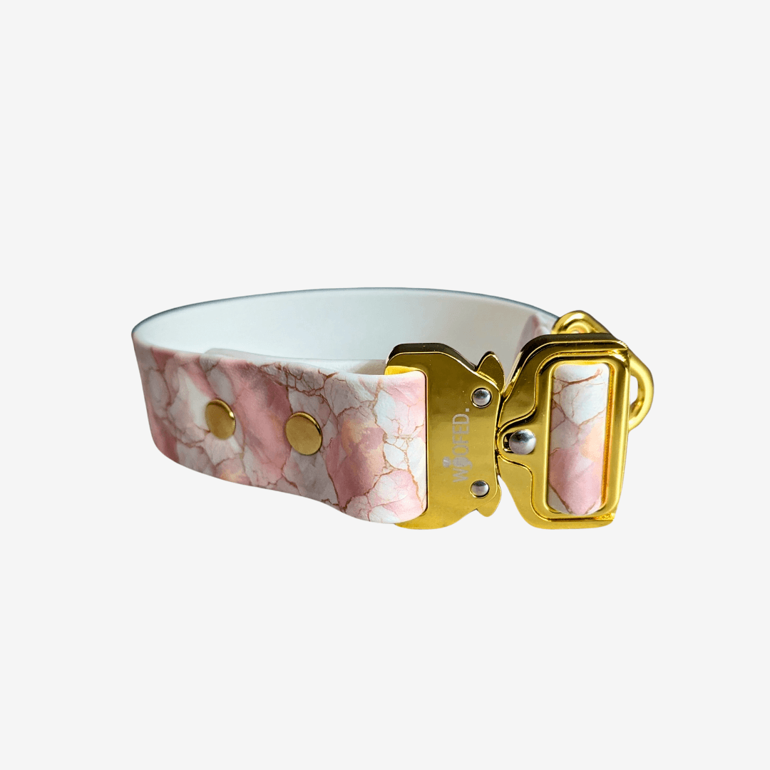 UV Biothane Halsband-Leinen-Set Marble Rose Gold - WOOFED.