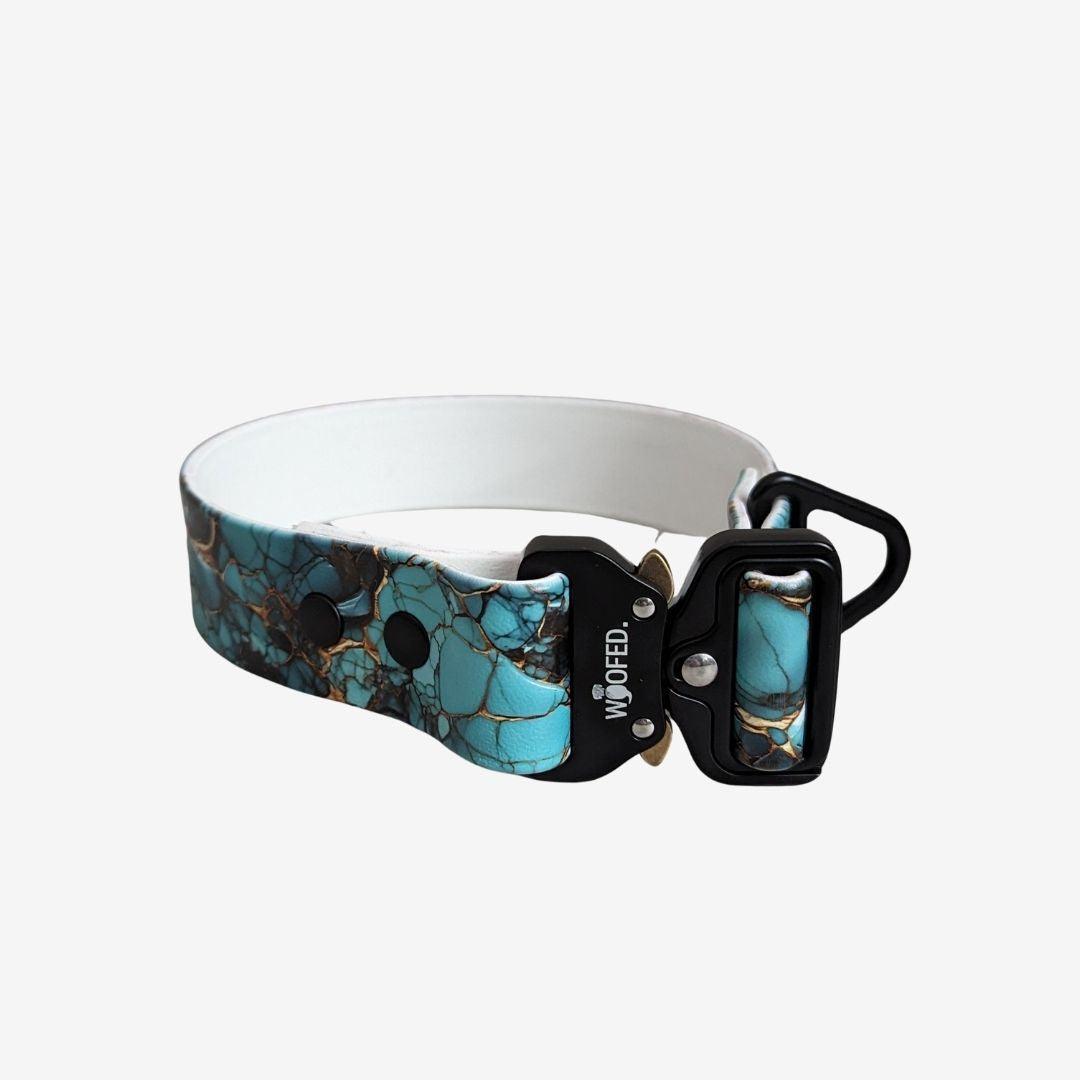 UV Biothane Halsband Marble Turquoise - WOOFED.