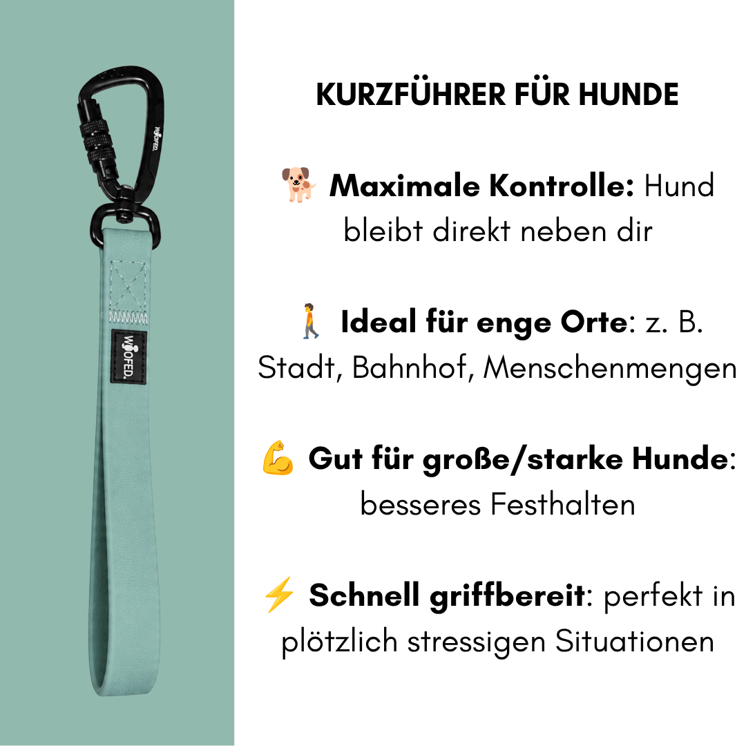 Kurzführer für enge Situationen, reaktive und große Hunde aus griffigem WOOFLEX Material in Jade Grün 