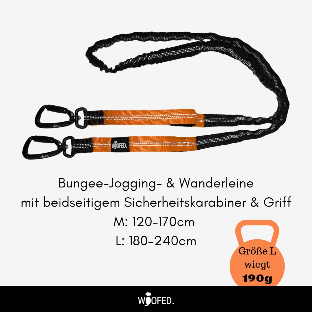 Robuste Hundeleine aus Nylon mit elastischer Stossdaempfung fuer Jogging, Wandern und freihaendiges Fuehren aktiver Hunde in 120cm und 180cm