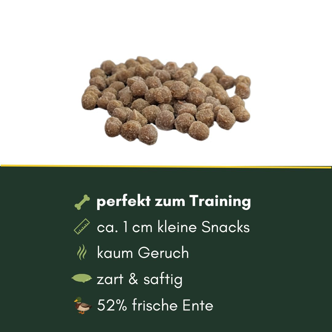 Kleine softe Trainingsleckerlis aus Ente für Hunde