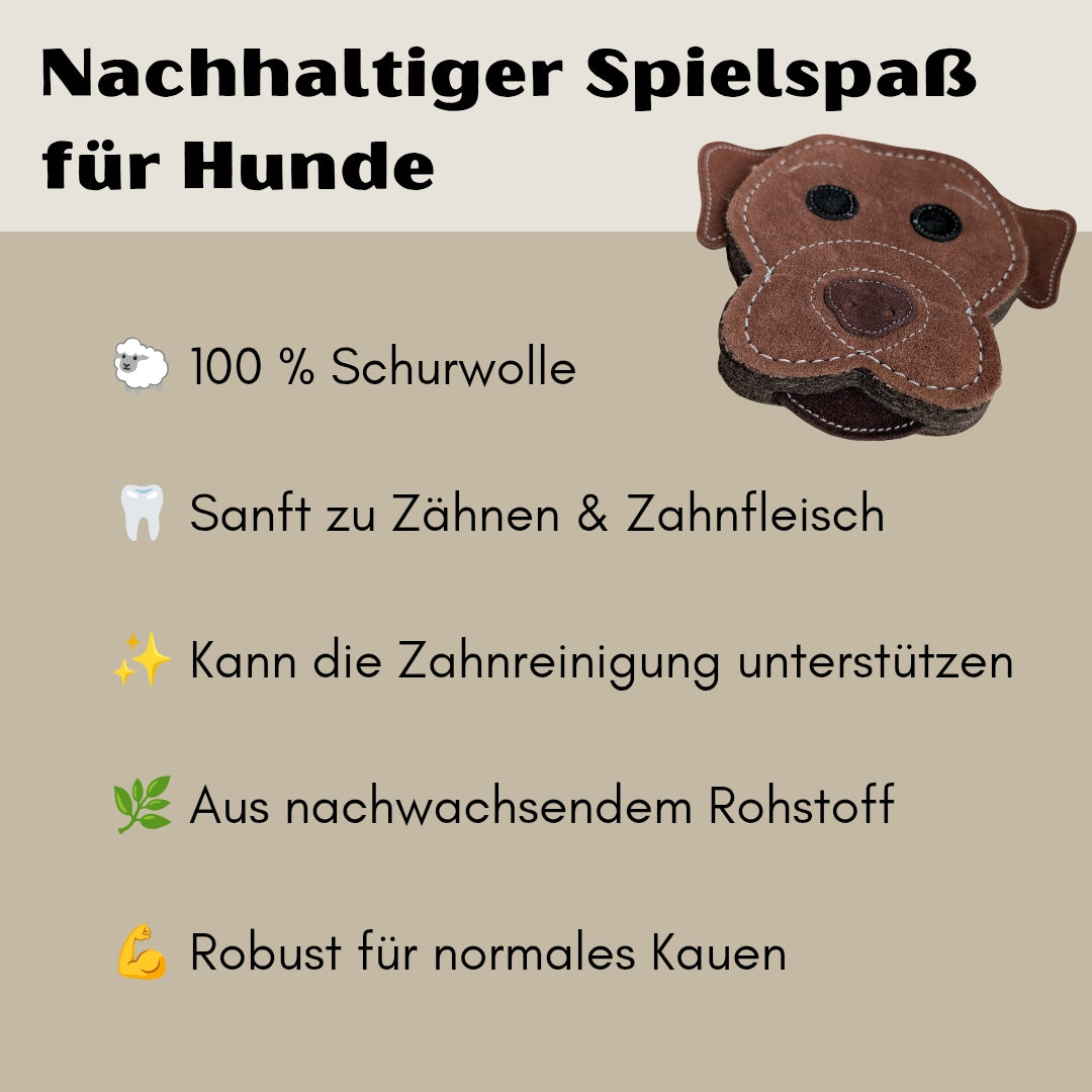 Natürliches Hundespielzeug aus Wollfilz in Hundekopf Form als robustes Spielzeug für Hunde 