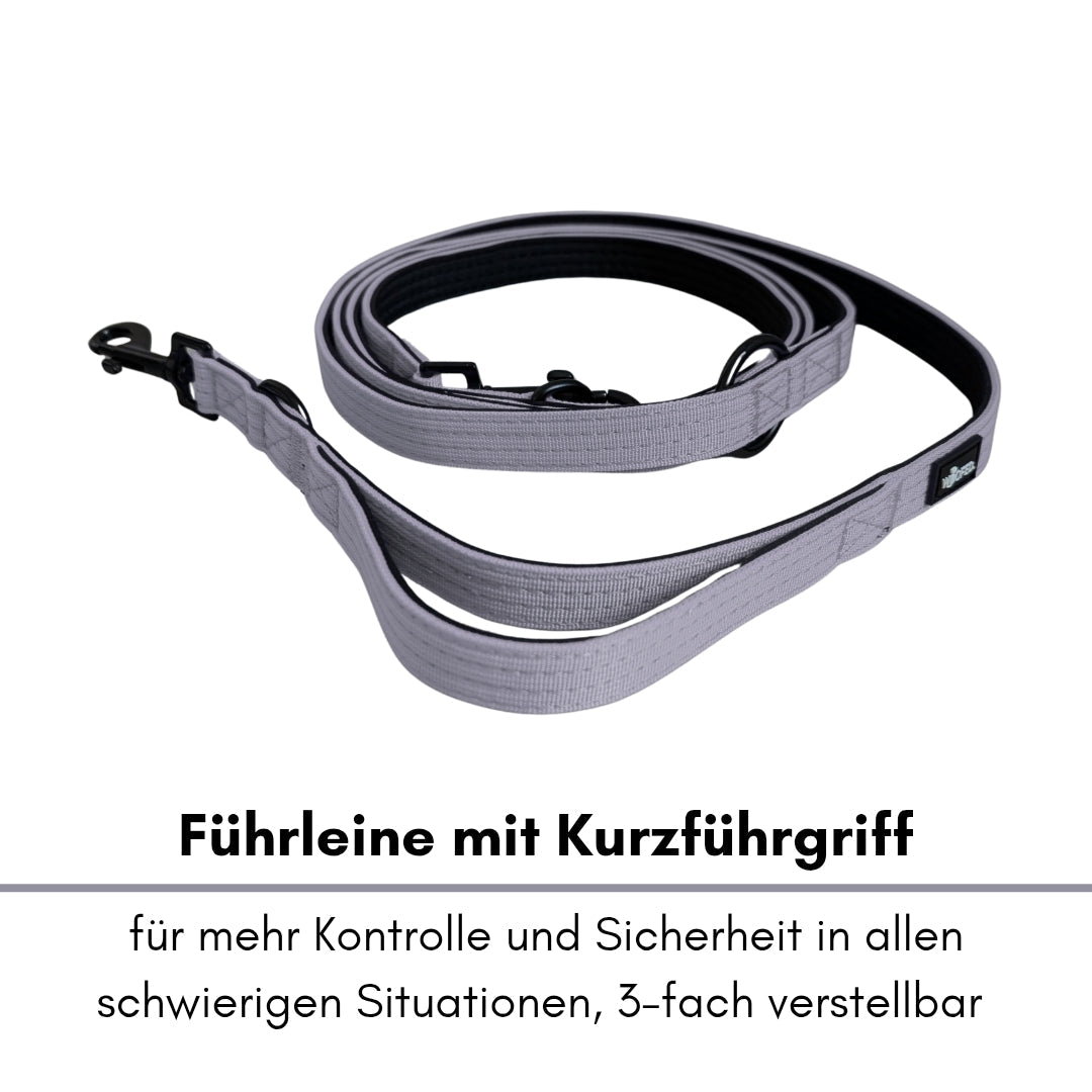 Nylon Classic Führleine Lilac, helllila aufgewickelt, schwarzer Karabiner und Mittelring, sichtbarer Kurzgriff, schräge Auf­s