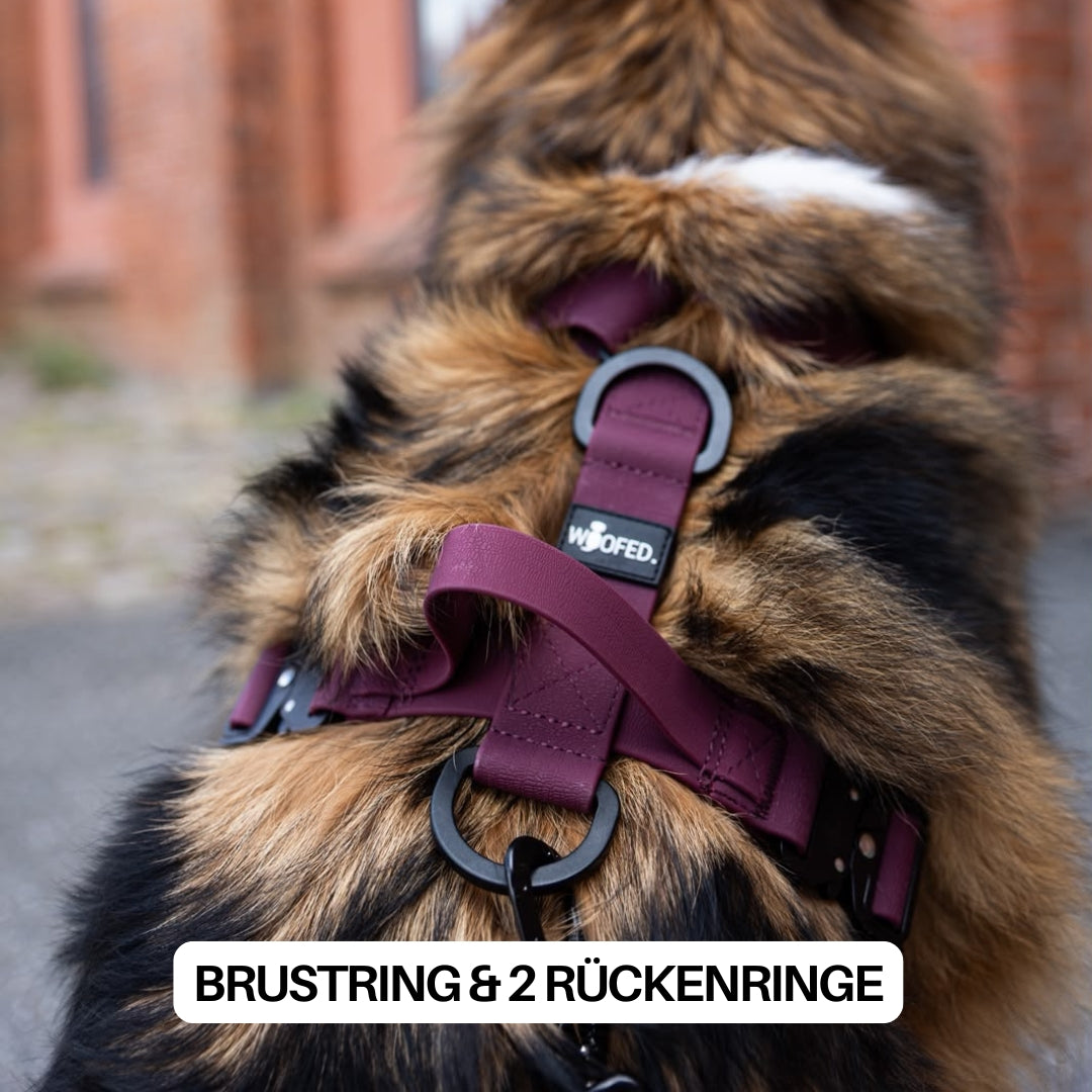 Y-Hundegeschirr WOOFLEX® 4fach-verstellbar mit Griff und Sicherheitsschnallen Burgundy - wasserfest