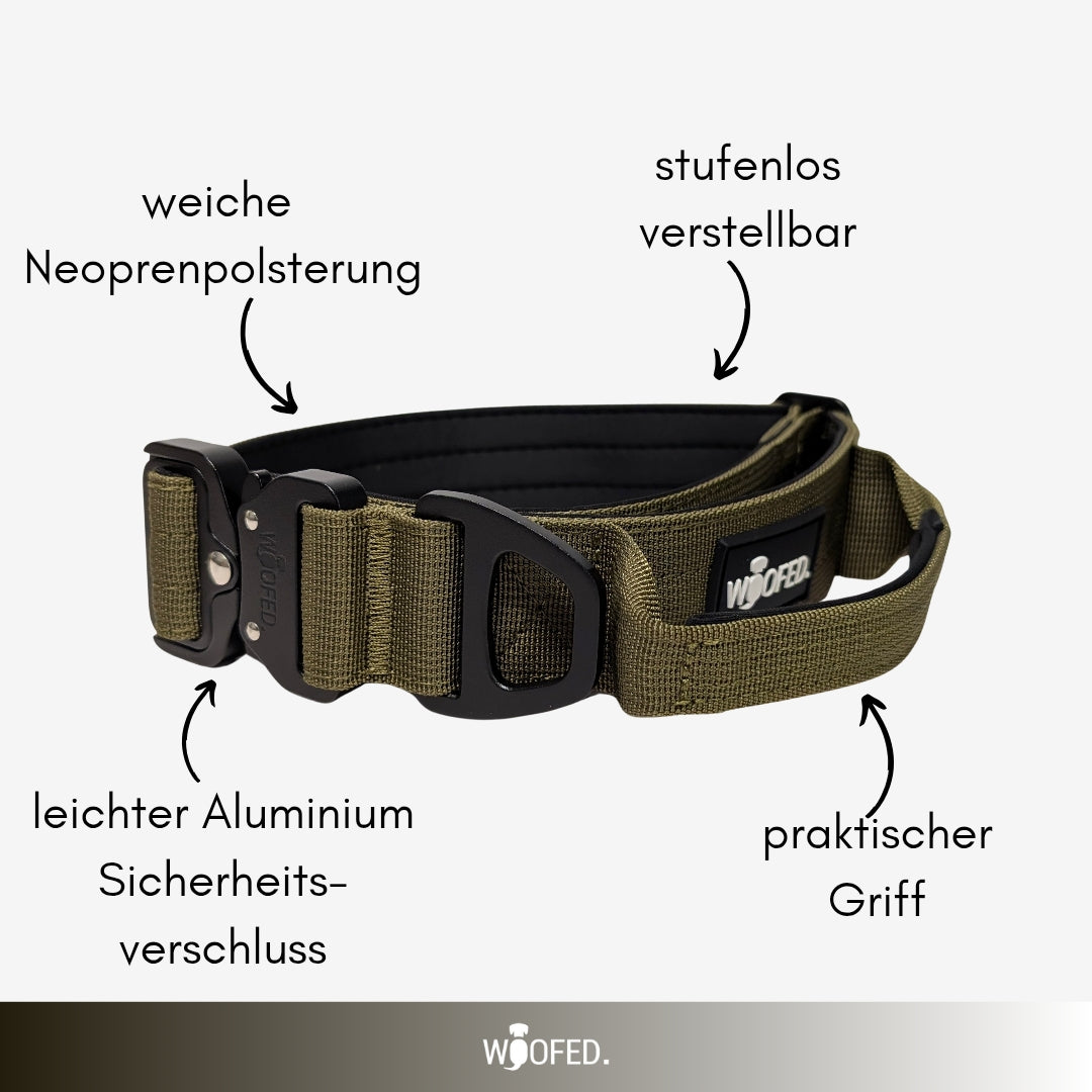 taktisches Nylon Halsband mit Griff Military Olive - ultraleicht