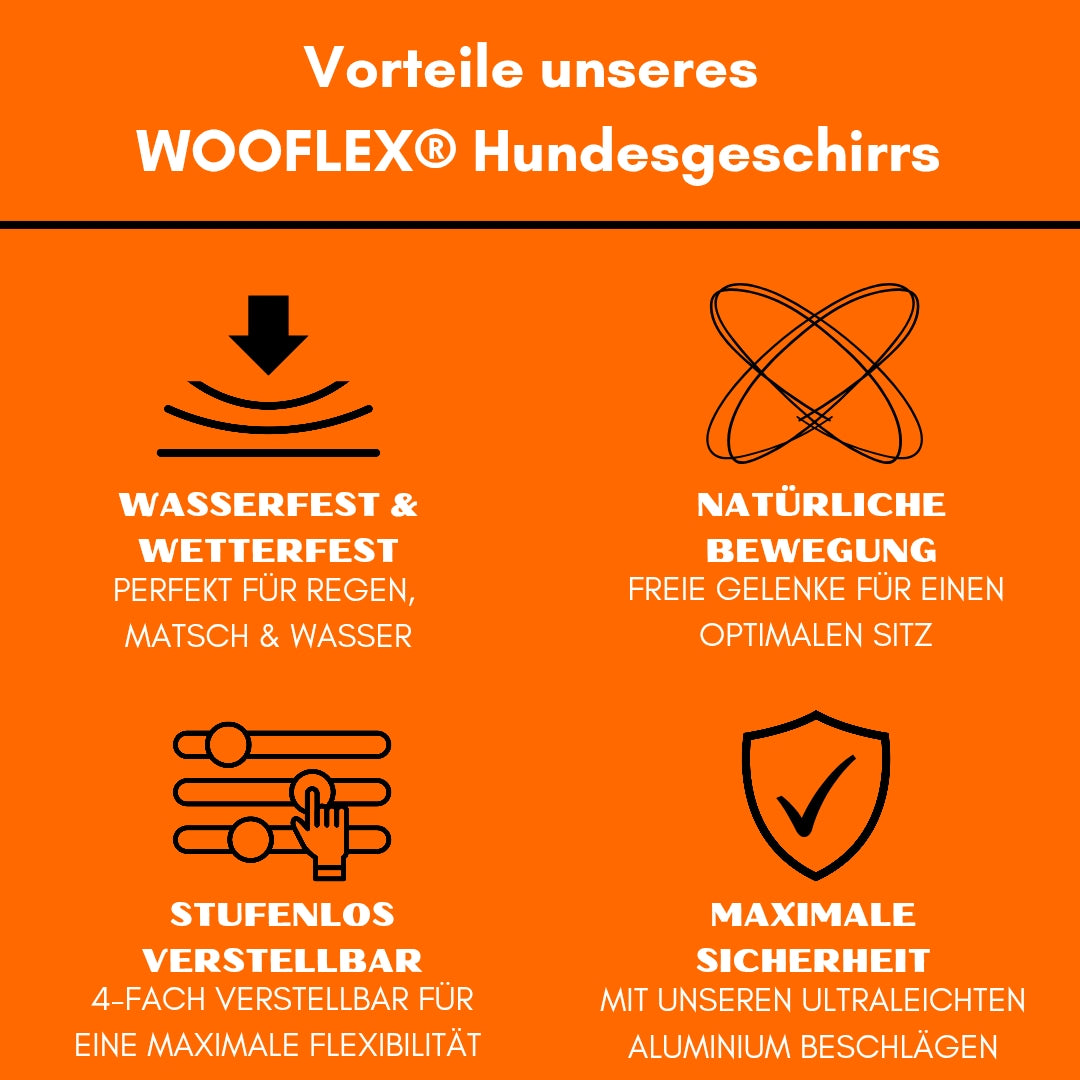 Y-Hundegeschirr WOOFLEX® 4fach-verstellbar mit Griff und Sicherheitsschnallen Sunset Orange - wasserfest
