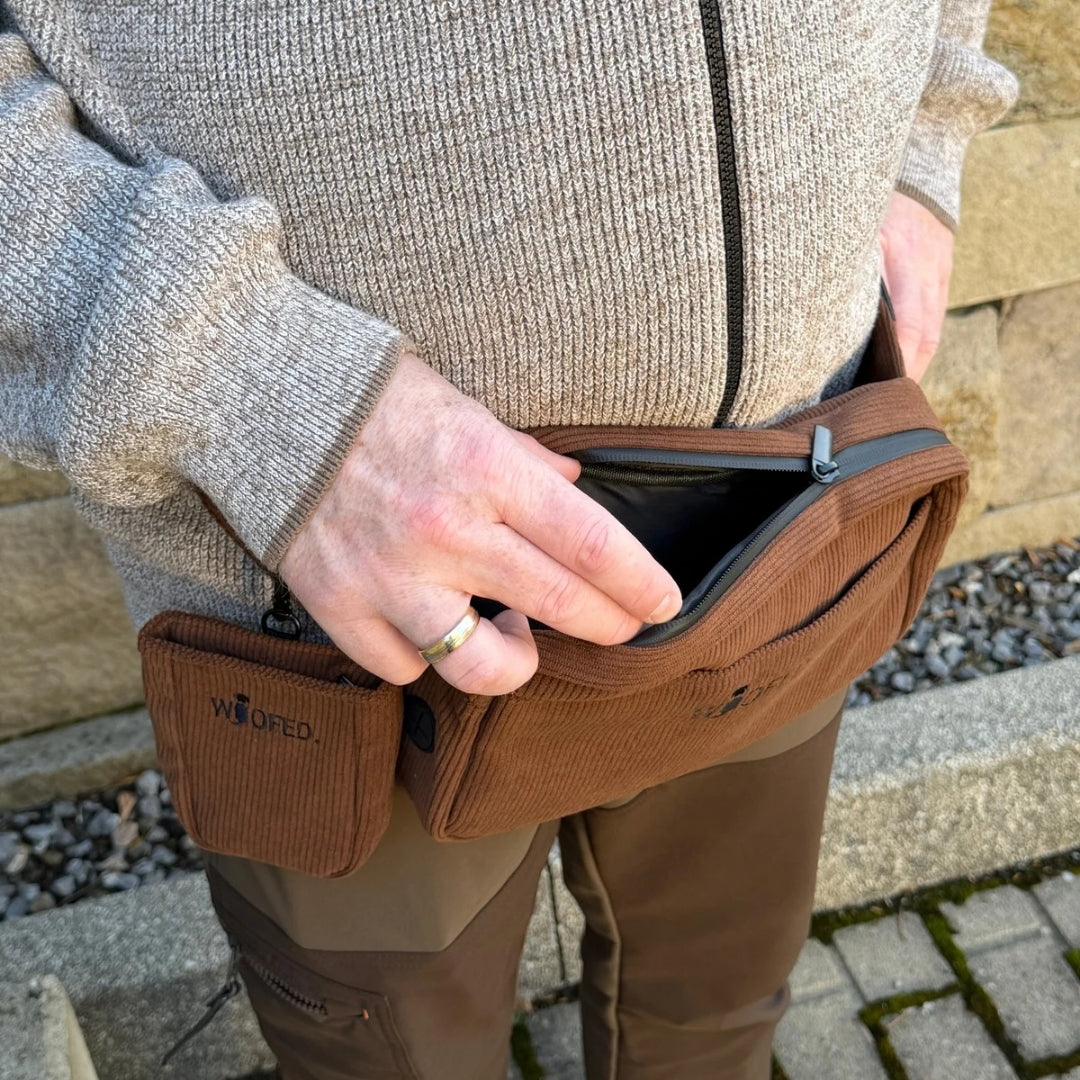 Multifunktionale Cord Gassitasche - 2 in 1 Bauchtasche & Schultertasche Braun