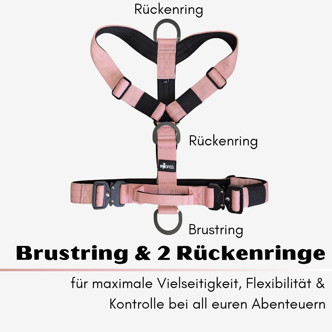 Y-Hundegeschirr 4fach-verstellbar mit Griff und Sicherheitsschnallen DUSTY ROSE - ultraleicht
