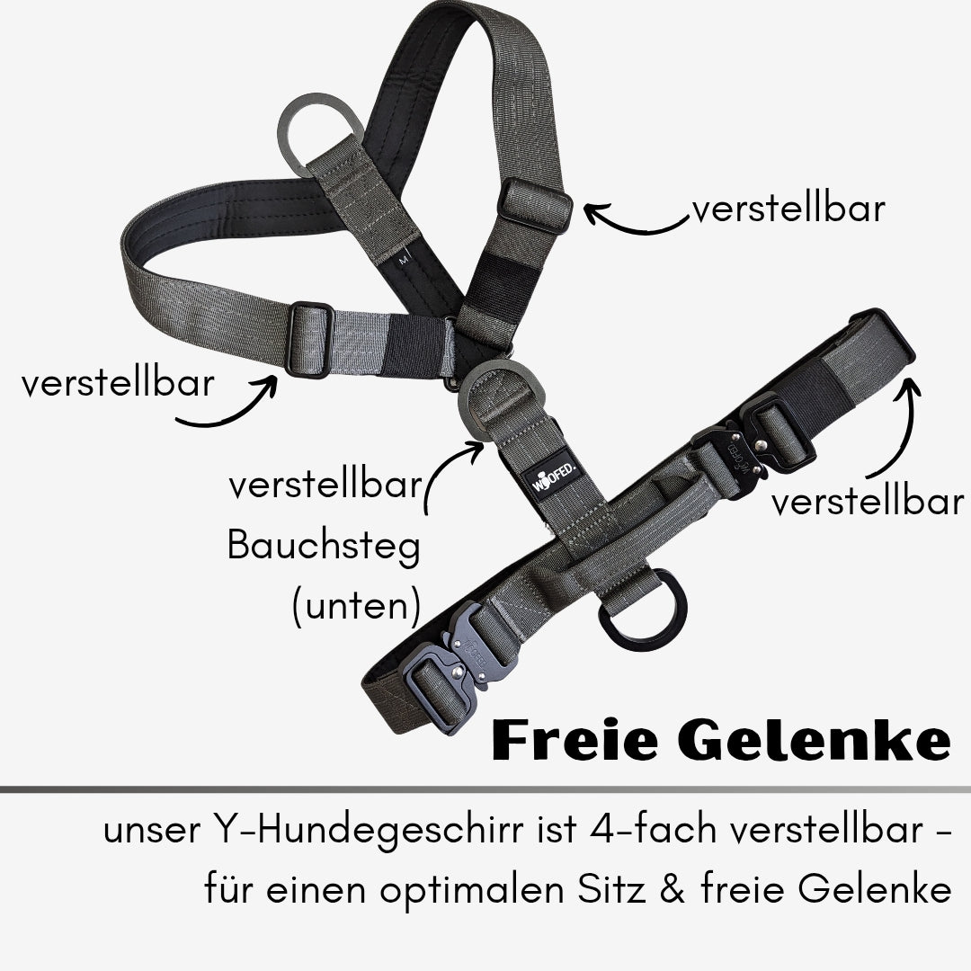 Y-Hundegeschirr 4fach-verstellbar mit Griff und Sicherheitsschnallen Anthracite - ultraleicht