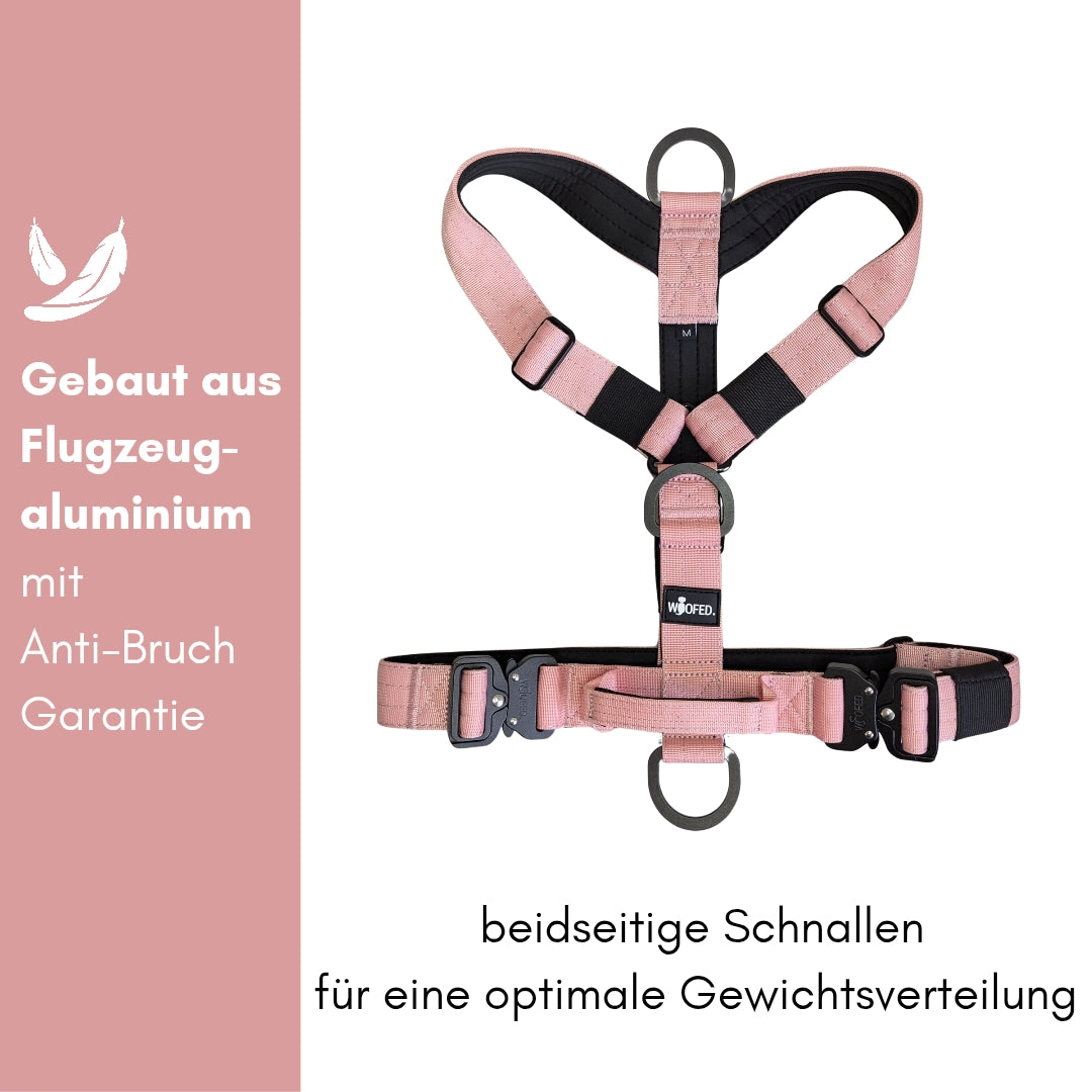 Y-Hundegeschirr 4fach-verstellbar mit Griff und Sicherheitsschnallen DUSTY ROSE - ultraleicht