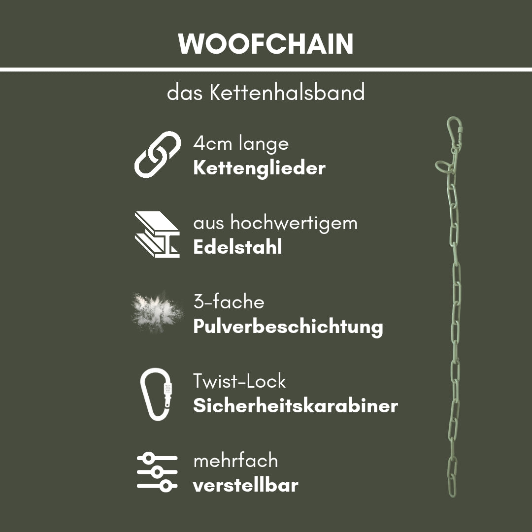 Woofchain Kettenhalsband aus Edelstahl Olive