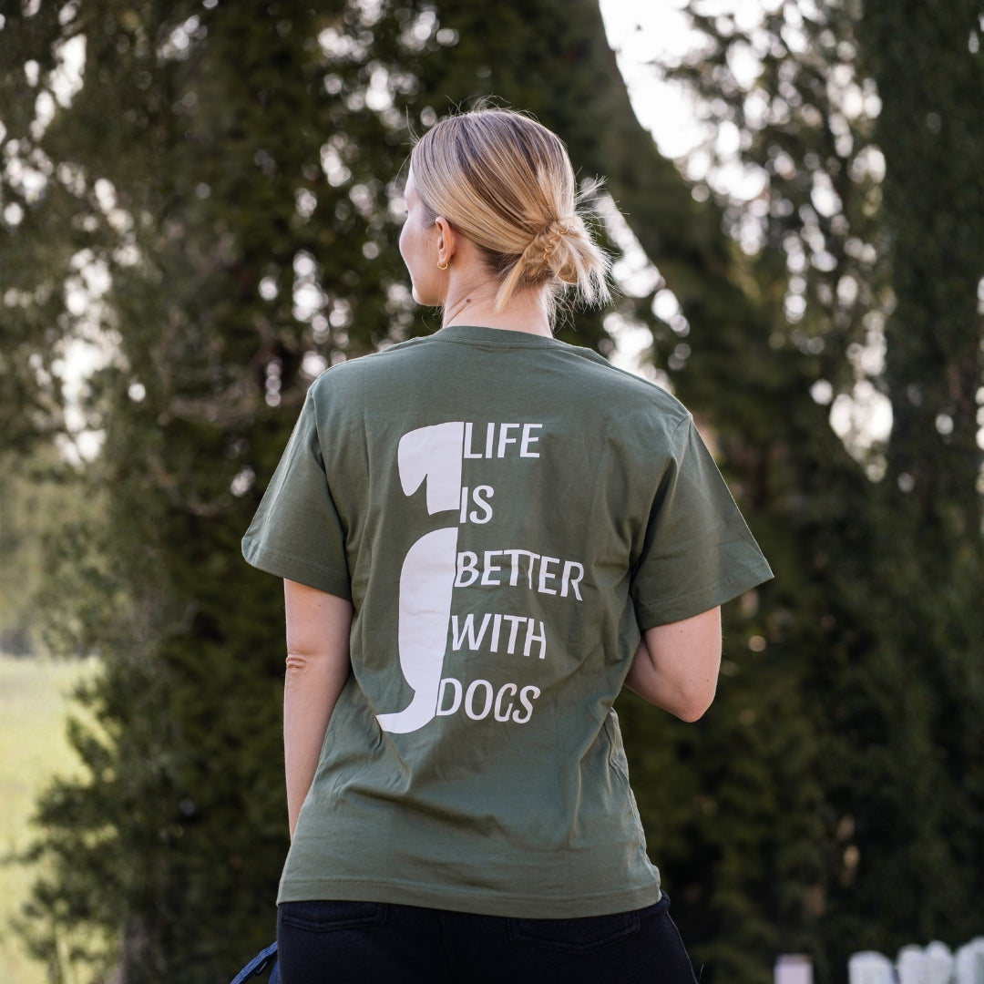 T-Shirt "Life is better with dogs" Unisex Grün