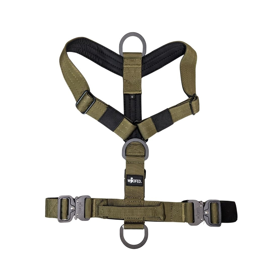 Y-Hundegeschirr 4fach-verstellbar mit Griff und Sicherheitsschnallen Military Olive - ultraleicht