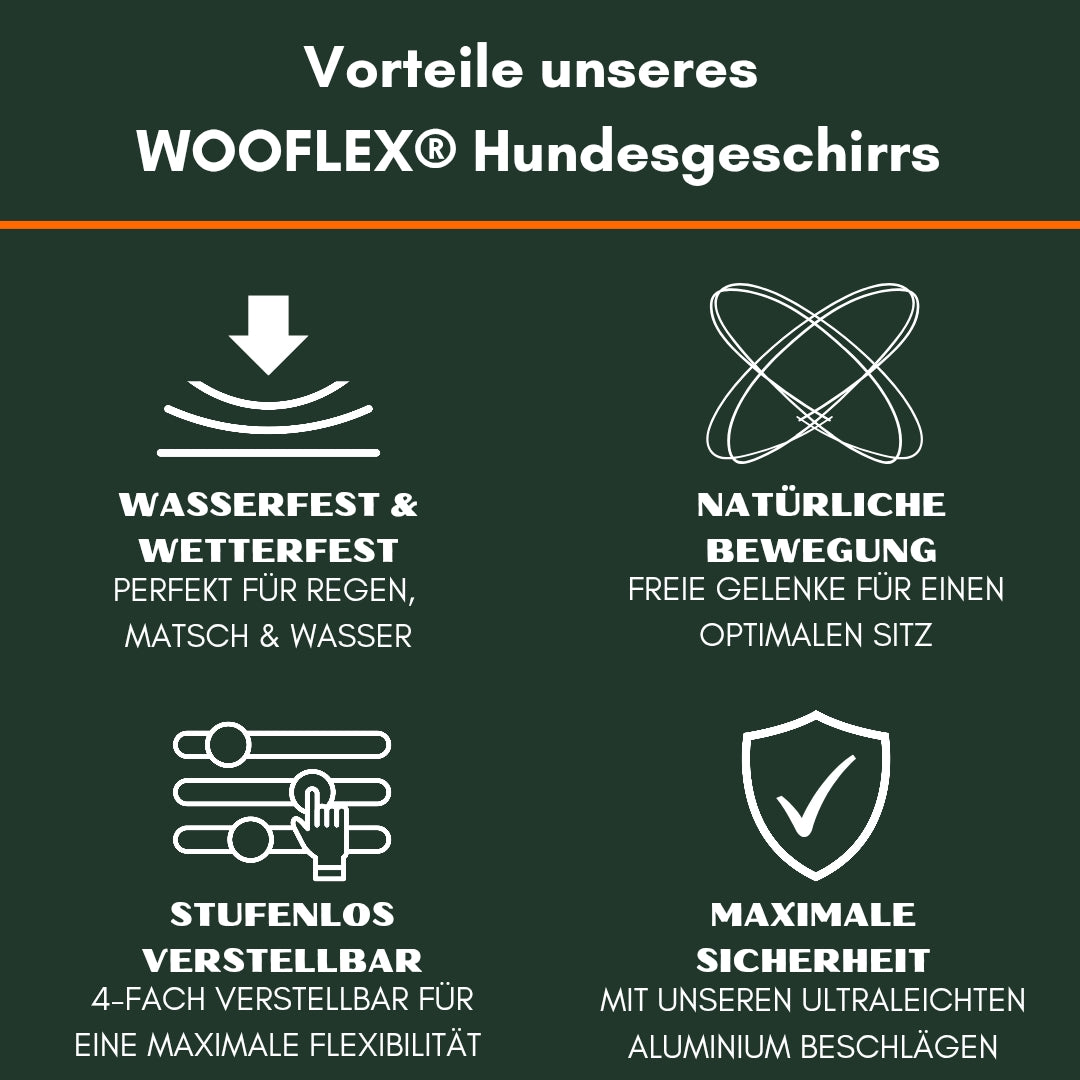 Y-Hundegeschirr WOOFLEX® 4fach-verstellbar mit Griff und Sicherheitsschnallen Hunting Green - wasserfest