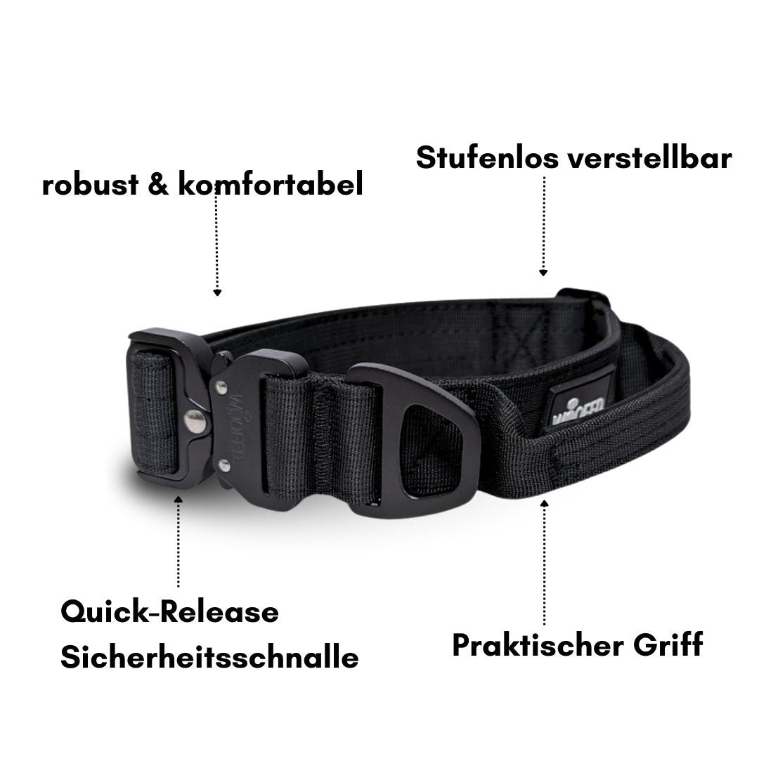 taktisches Nylon Halsband mit Griff Deep Black - ultraleicht
